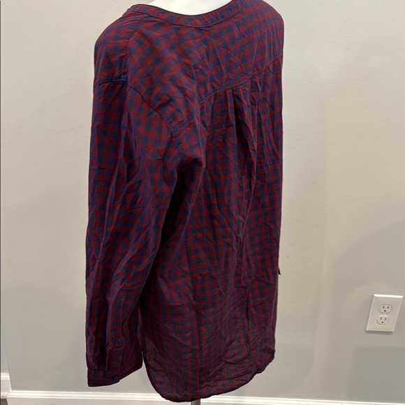 Old Navy Large Poplin Plaid Tunic Red and Blue Checkered Shirt - Picture 6 of 11